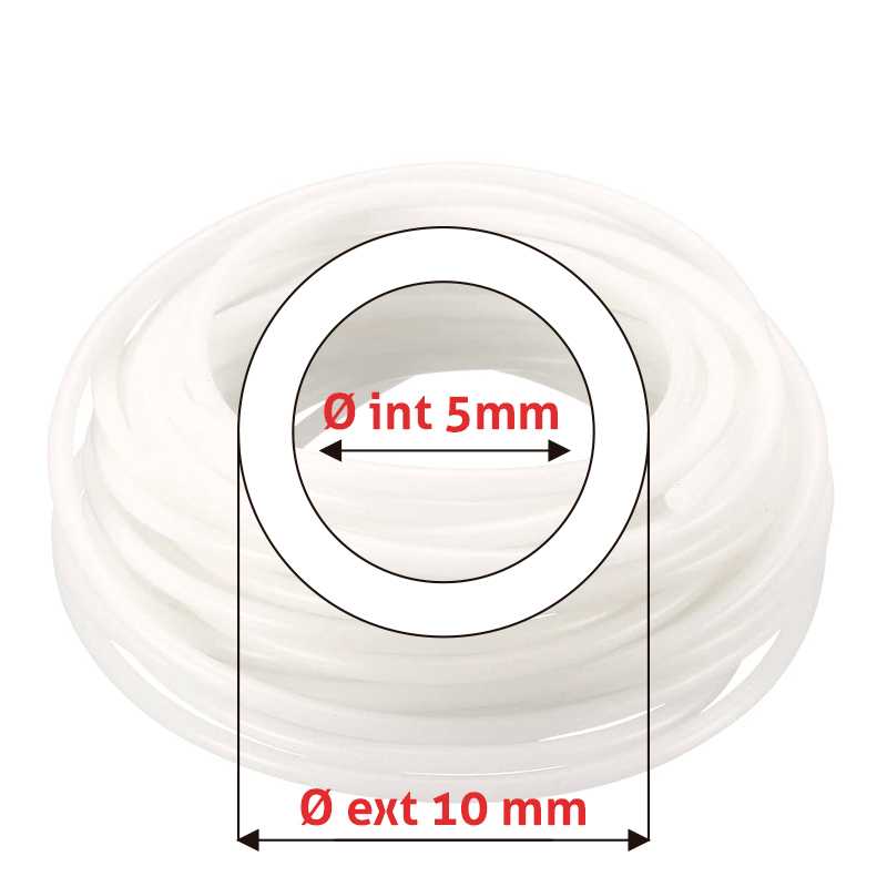Manguera de silicón Øe 10 mm x Øi 5 mm translúcida atóxica - ELICROM