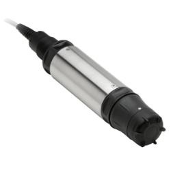 Inductive proximity sensor: cylindrical metal body with black end caps and an attached cable