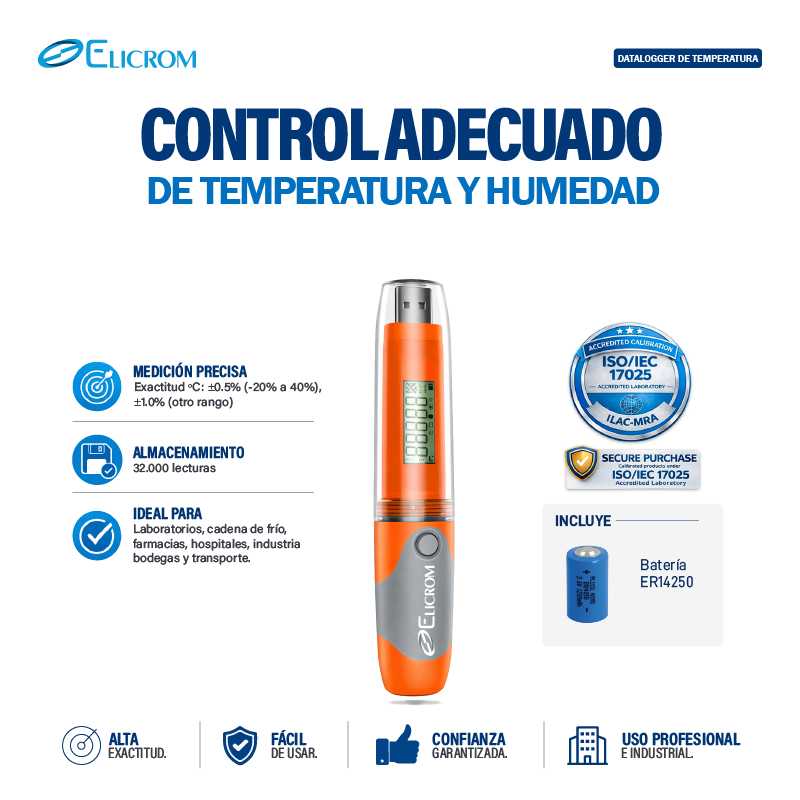 Datalogger de temperatura y humedad tipo USB - ELICROM