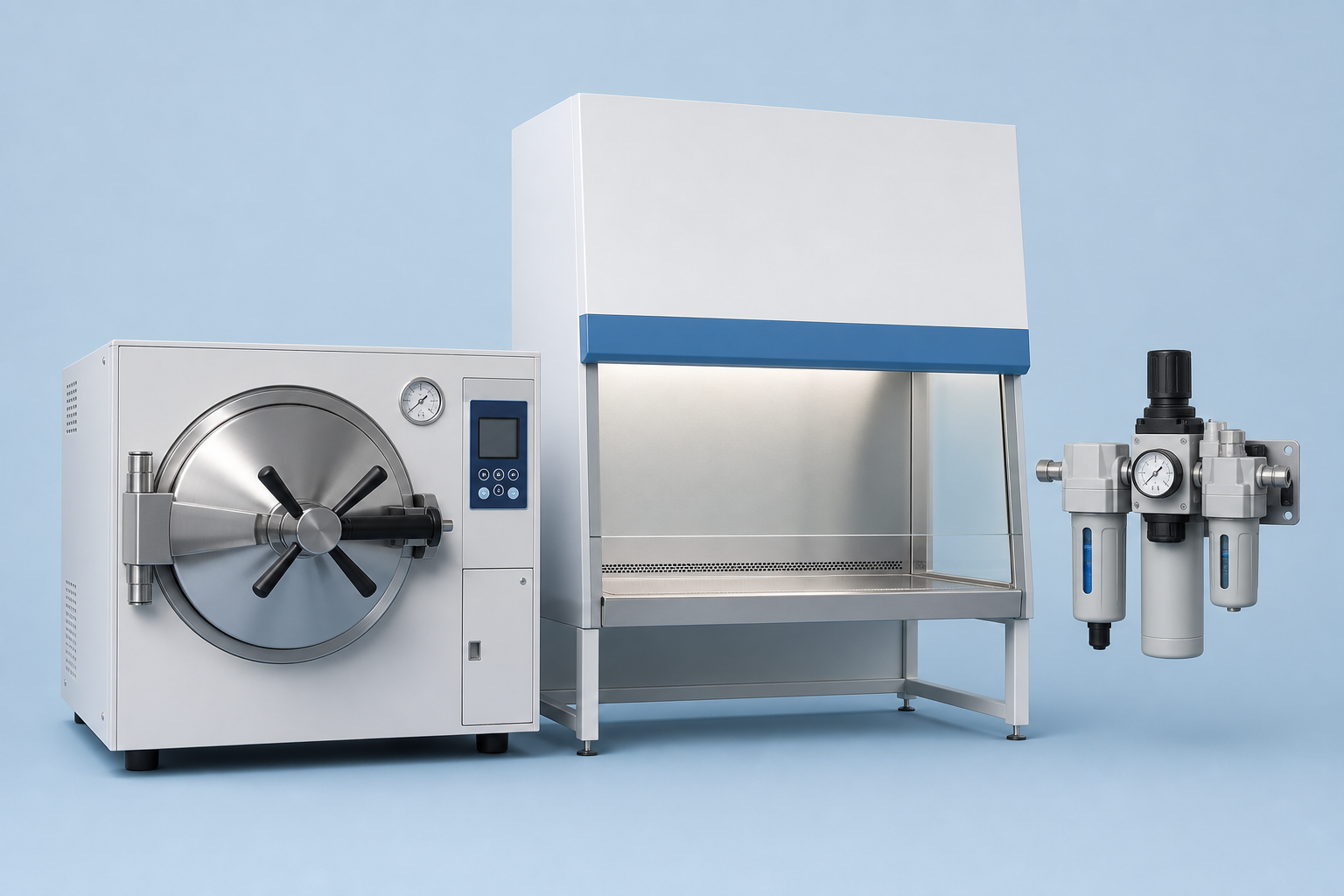 Autoclave, cabina laminar y aire comprimido