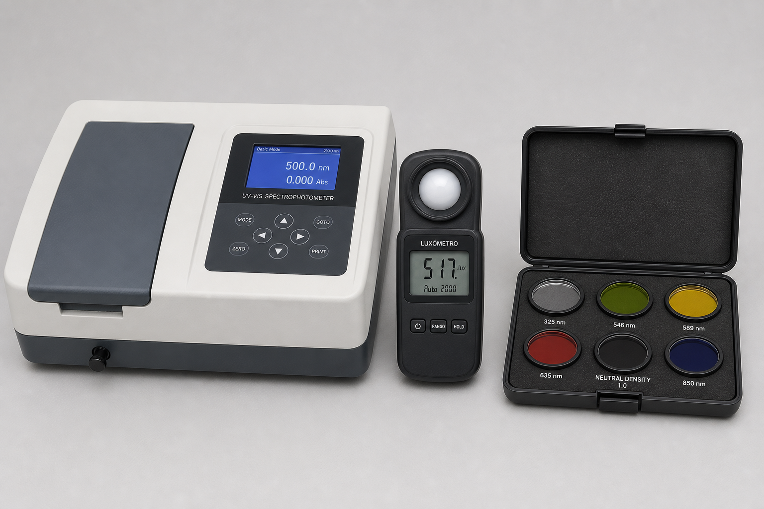 Espectrofotómetro UV-VIS y filtros de calibración óptica en Lima, Perú