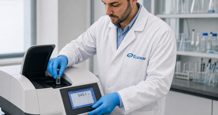 Técnico ELICROM calibrando espectrofotómetro