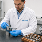 Técnico ELICROM calibrando micrómetro