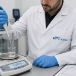 Técnico ELICROM calibrando pipeta